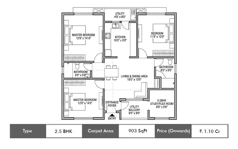 2.5 BHK 903 sq.ft. floor plan (request to view)