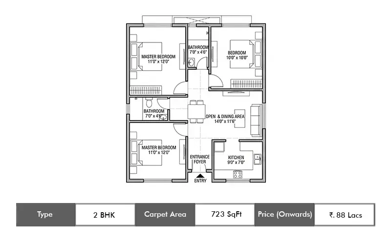 2 BHK 723 sq.ft. floor plan (request to view)