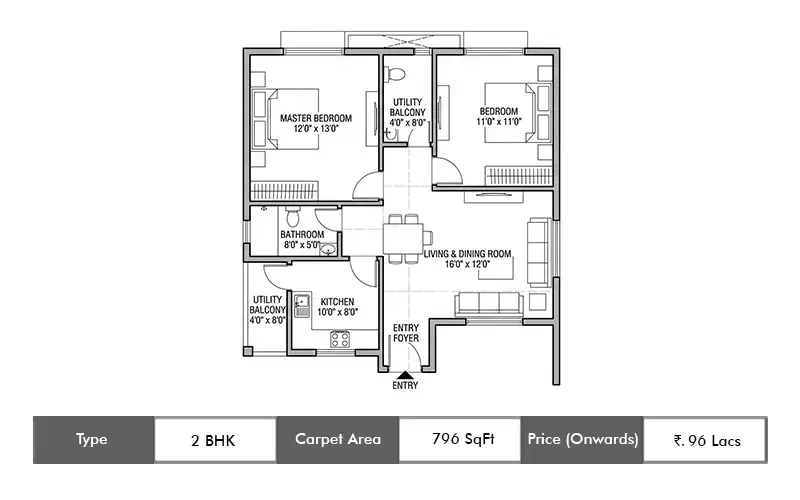 2 BHK 796 sq.ft. floor plan (request to view)