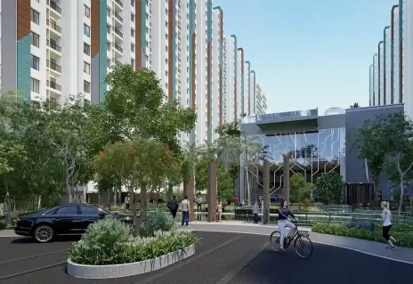 Landscaped entrance plaza